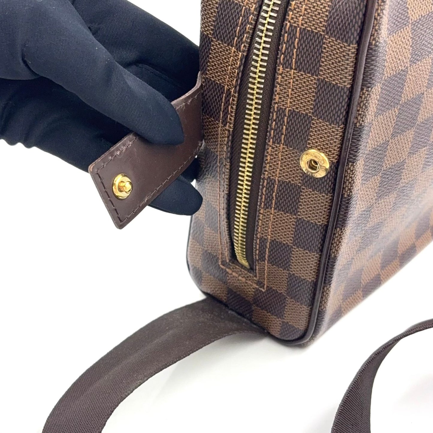 Louis Vuitton Olaf PM Damier Ebene Leather Brown Shoulder Bag Gold — view 8