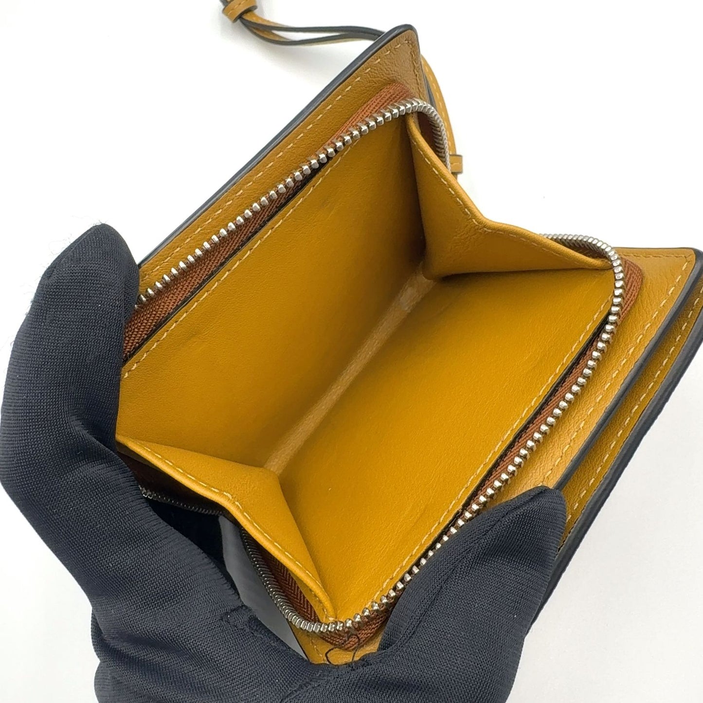 Loewe Compact Zip Anagram Leather Yellow Brown Wallet Silver — view 5
