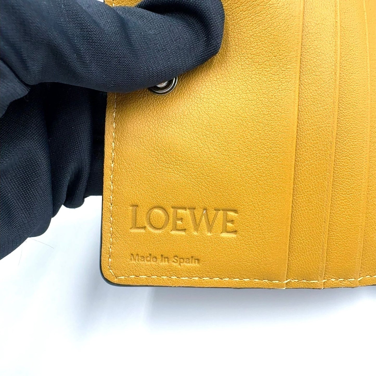 Loewe Compact Zip Anagram Leather Yellow Brown Wallet Silver — view 4