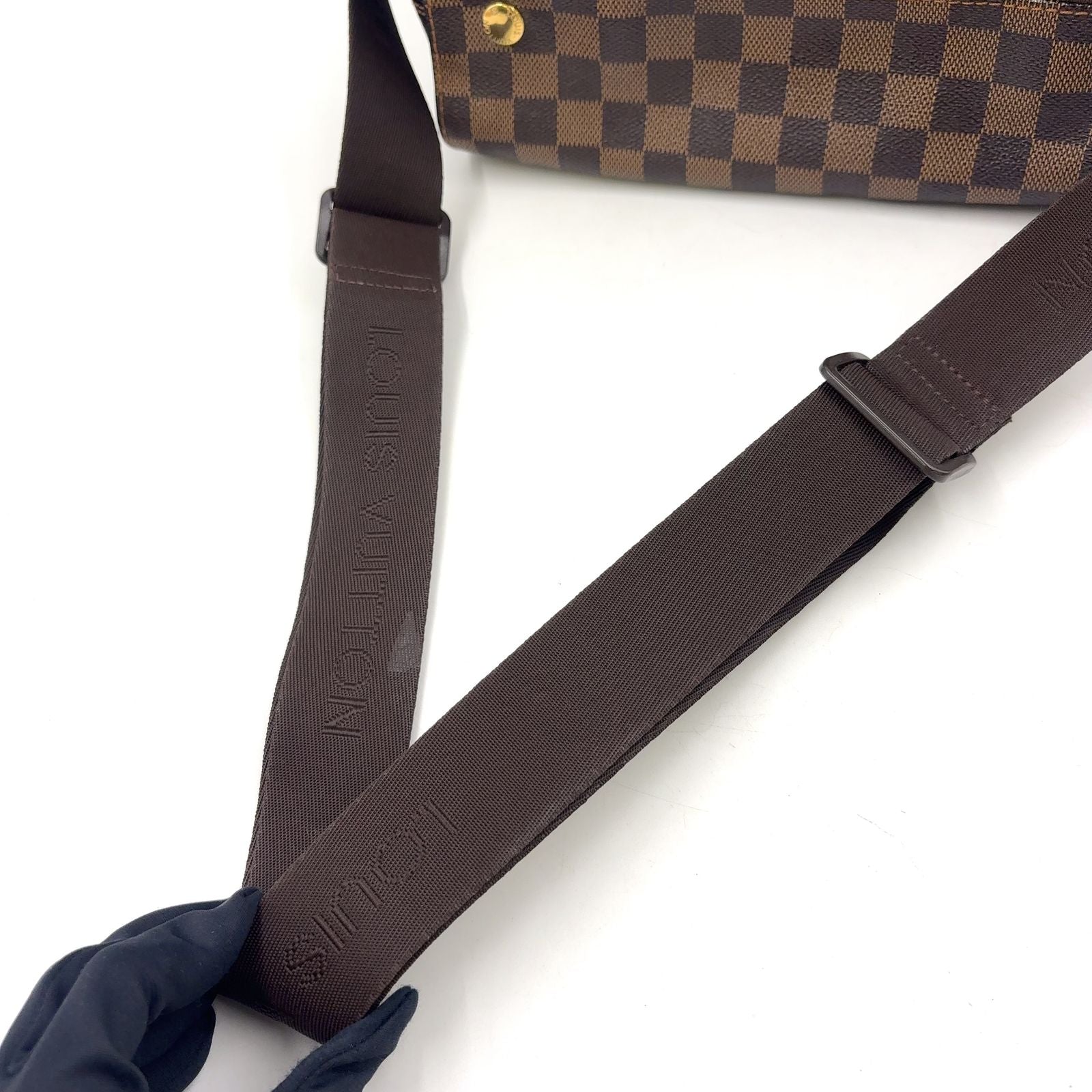 Louis Vuitton Naviglio Damier Ebene Leather Brown Shoulder Bag Gold — view 5