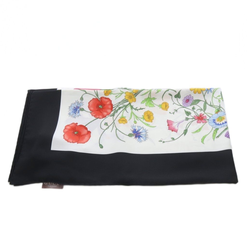 Gucci Flora Print Silk Twill Scarf White Black — view 8