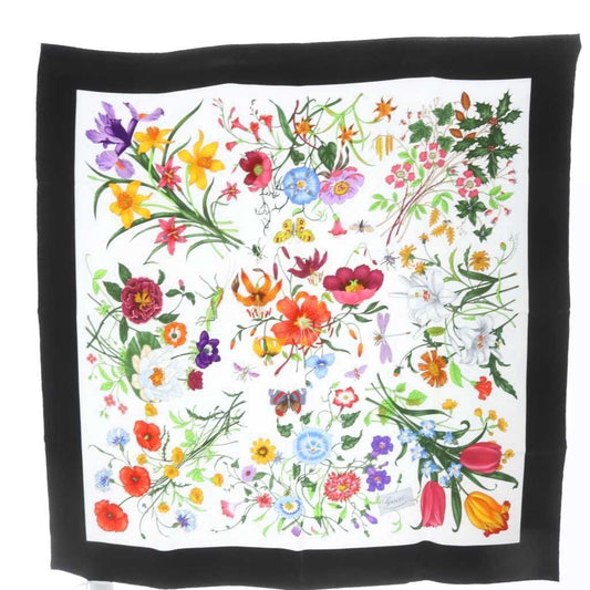 Gucci Flora Print Silk Twill Scarf White Black