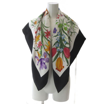 Gucci Flora Print Silk Twill Scarf White Black — view 6