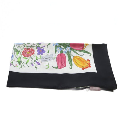 Gucci Flora Print Silk Twill Scarf White Black — view 7