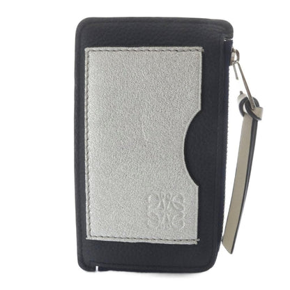 Loewe Coin Card Holder Fragment Case Anagram Leather Navy Silver