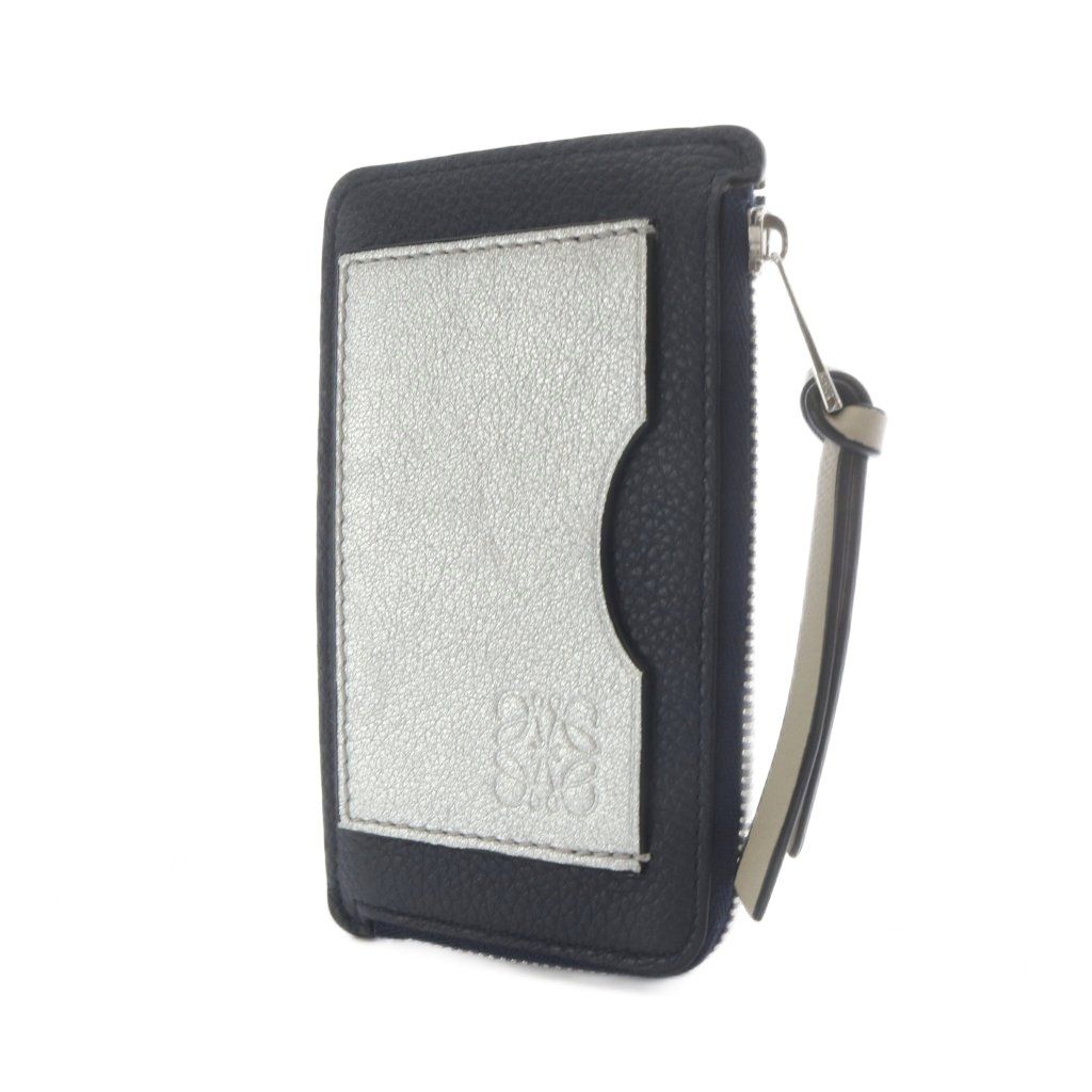 Loewe Coin Card Holder Fragment Case Anagram Leather Navy Silver — view 5