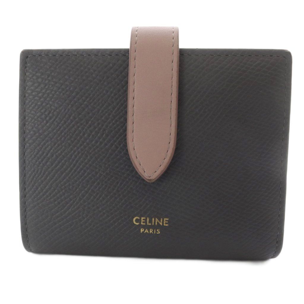 Celine Small Strap Wallet Bifold Bicolor Leather Gray Pink