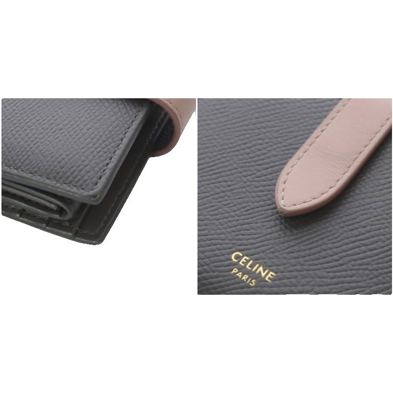 Celine Small Strap Wallet Bifold Bicolor Leather Gray Pink — view 9
