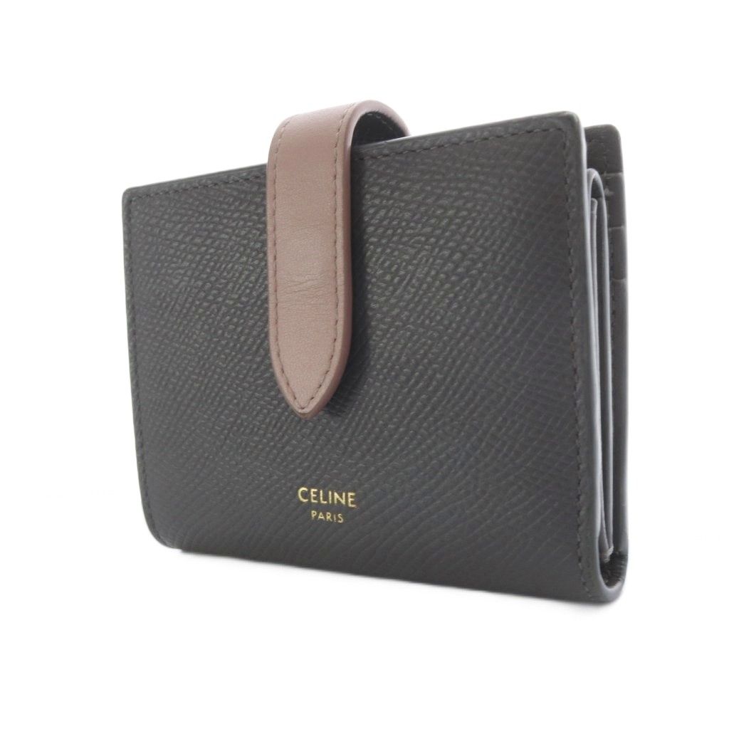 Celine Small Strap Wallet Bifold Bicolor Leather Gray Pink — view 4