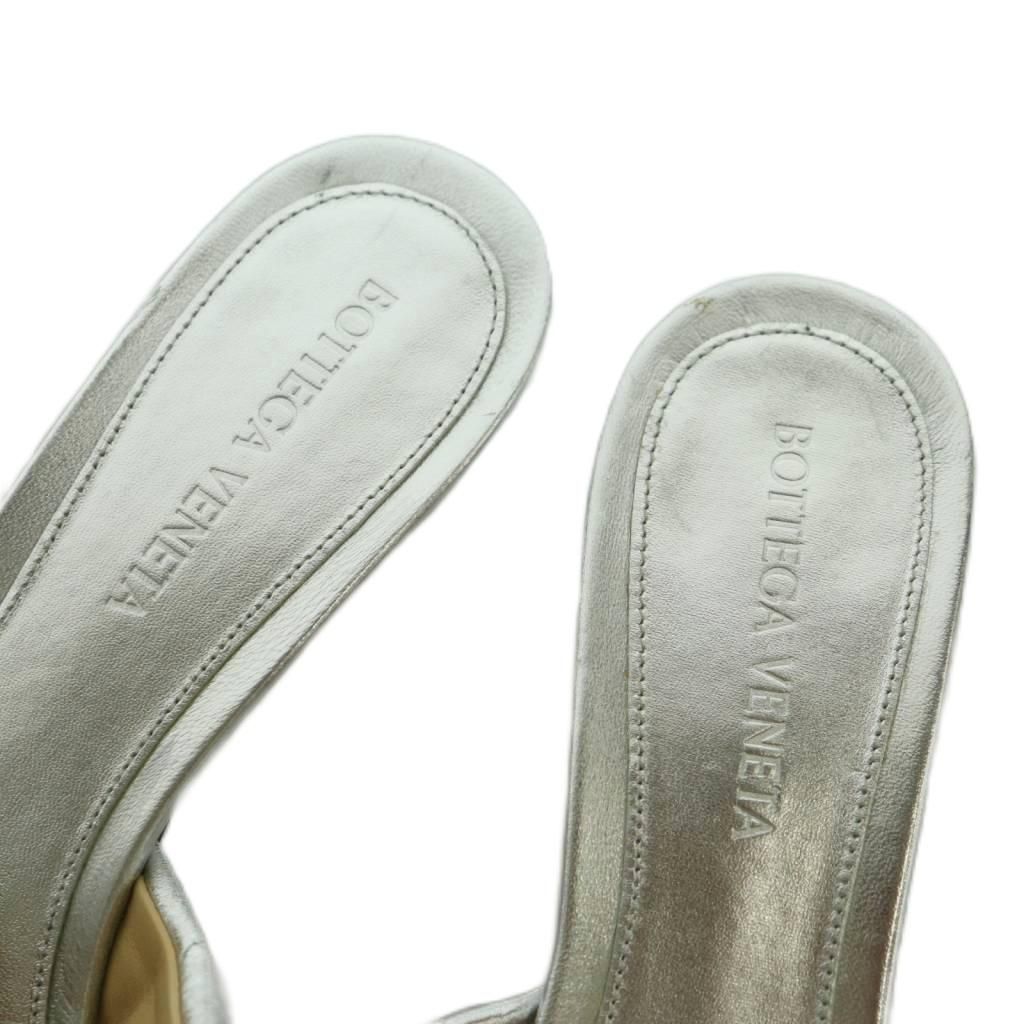 Bottega Veneta Padded Quilted Mules Sandals Square Toe 36 Silver Color — view 4