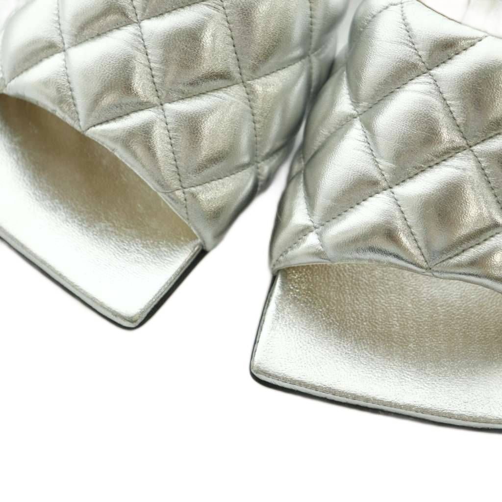 Bottega Veneta Padded Quilted Mules Sandals Square Toe 36 Silver Color — view 3