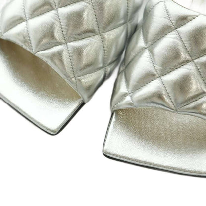 Bottega Veneta Padded Quilted Mules Sandals Square Toe 36 Silver Color — view 3
