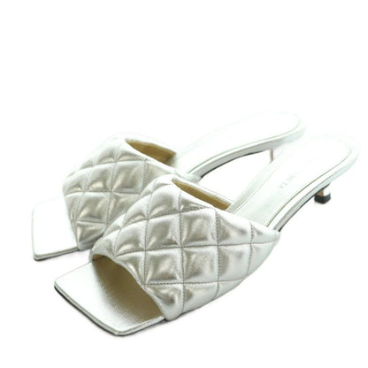 Bottega Veneta Padded Quilted Mules Sandals Square Toe 36 Silver Color