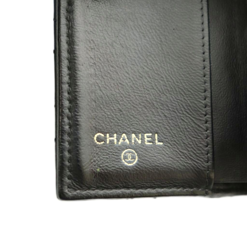 Chanel Quilted Small Flap Wallet Trifold Compact CC Logo One Point Lambskin — view 4