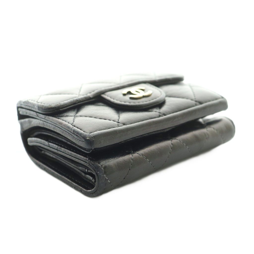 Chanel Quilted Small Flap Wallet Trifold Compact CC Logo One Point Lambskin — view 6