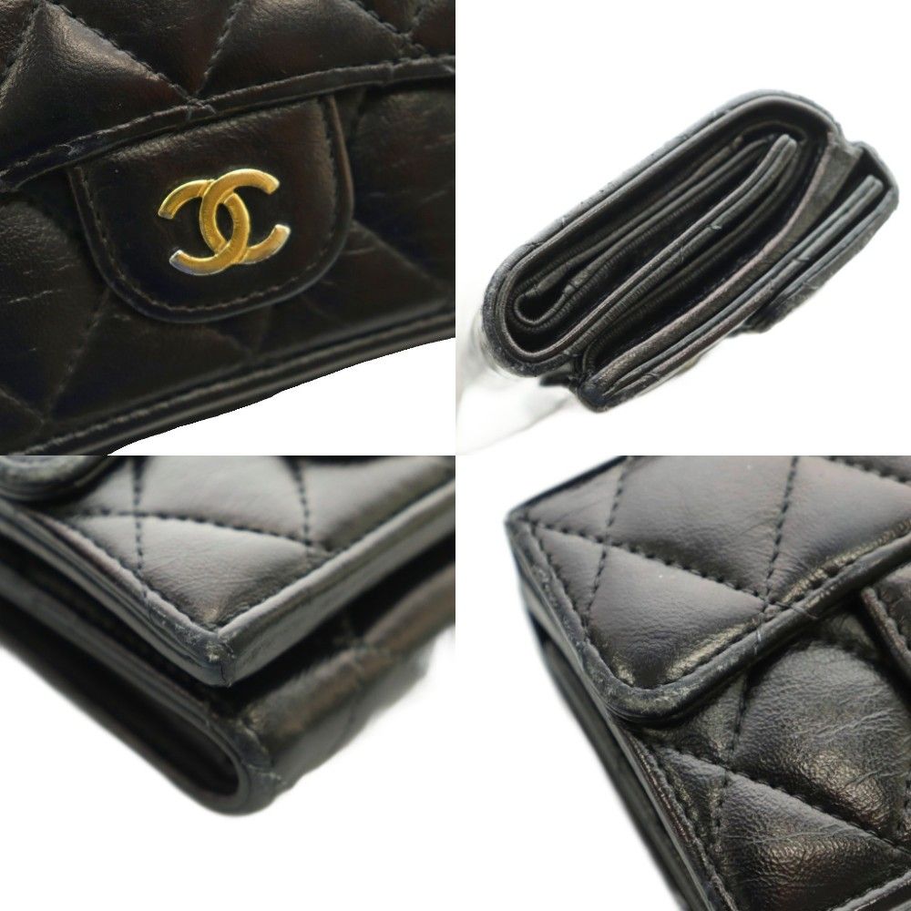 Chanel Quilted Small Flap Wallet Trifold Compact CC Logo One Point Lambskin — view 9