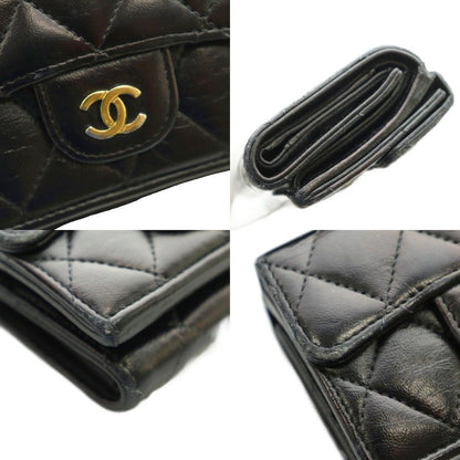 Chanel Quilted Small Flap Wallet Trifold Compact CC Logo One Point Lambskin — view 9