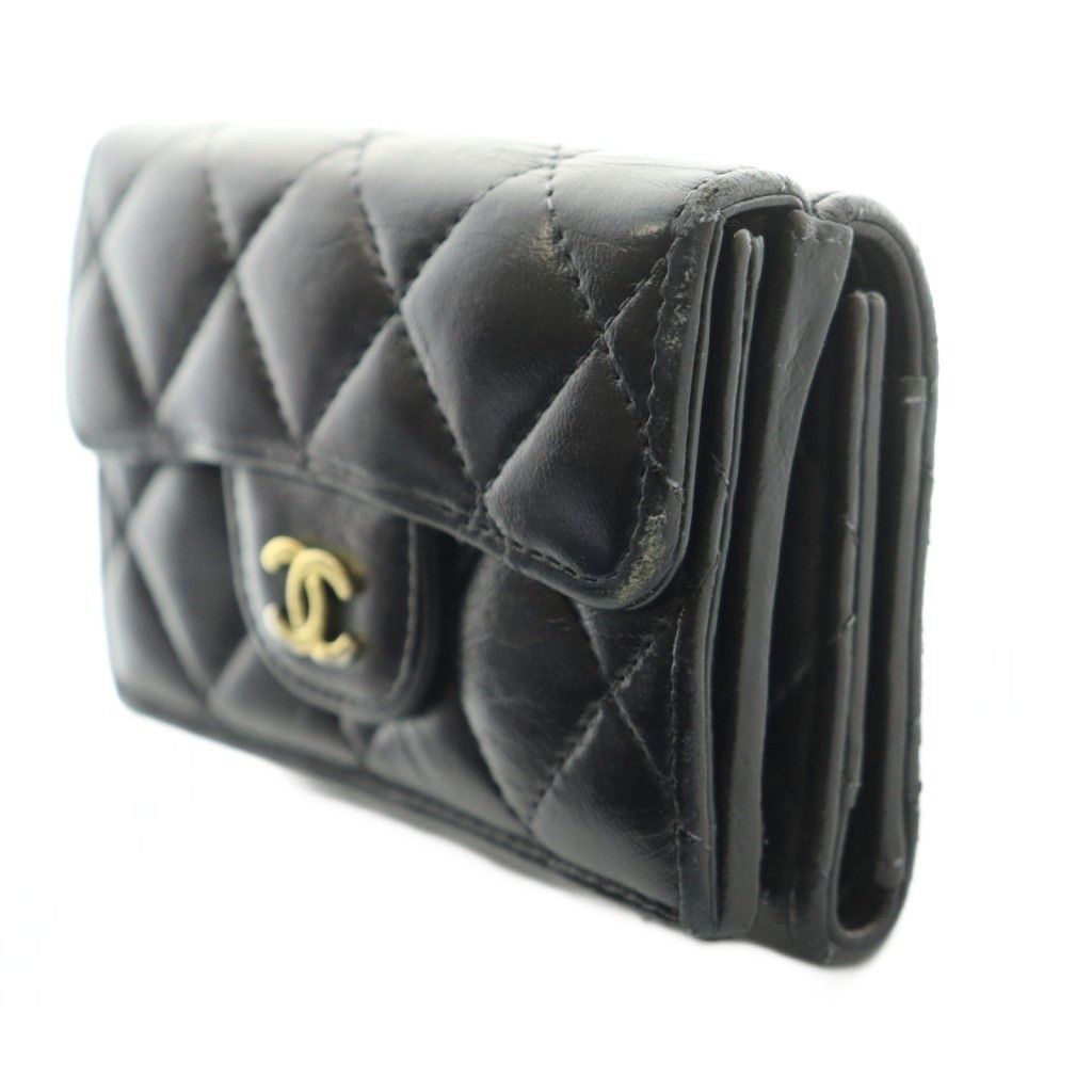 Chanel Quilted Small Flap Wallet Trifold Compact CC Logo One Point Lambskin — view 2