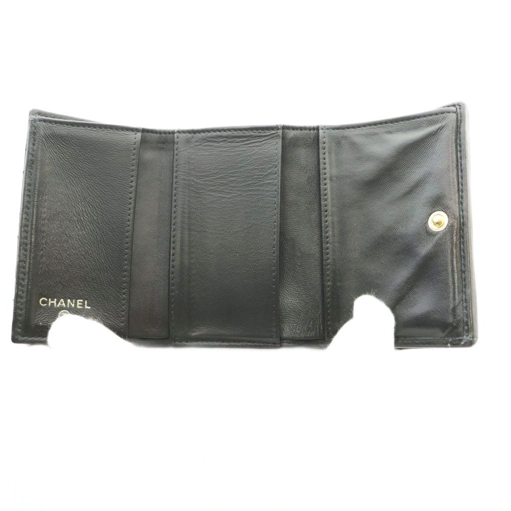 Chanel Quilted Small Flap Wallet Trifold Compact CC Logo One Point Lambskin — view 5