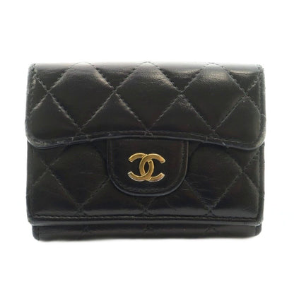 Chanel Quilted Small Flap Wallet Trifold Compact CC Logo One Point Lambskin