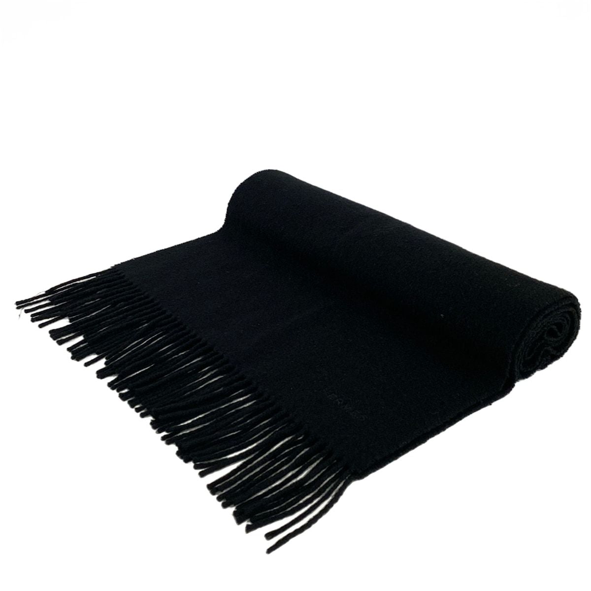 Hermes Scarf Black Fringe Cashmere