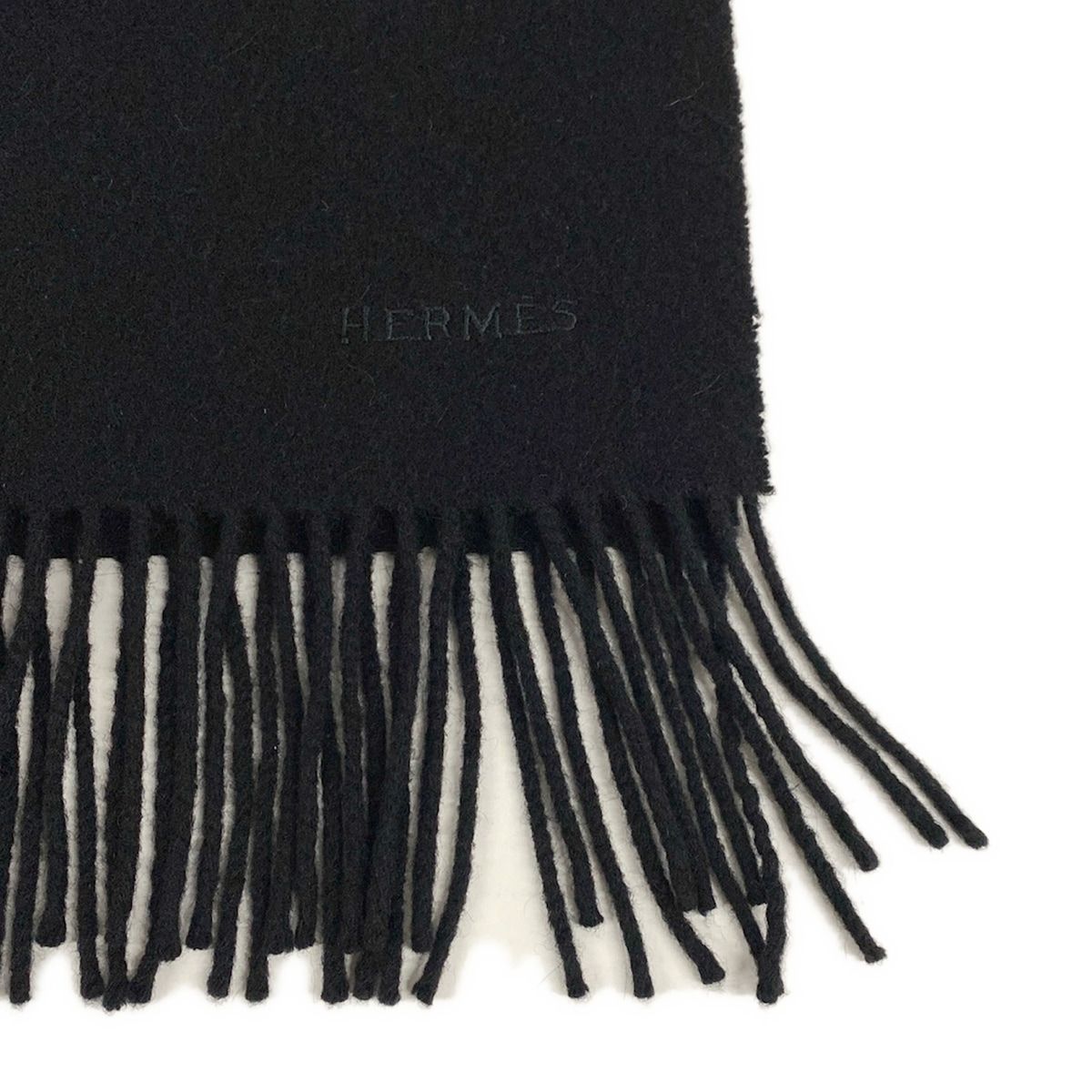 Hermes Scarf Black Fringe Cashmere — view 3