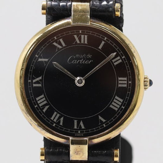 Cartier Must Vandeme Quartz Black Dial Watch Mtm