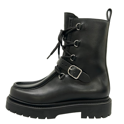 Hermes Short Boots 385 Land Black Lace Up Biker Taste