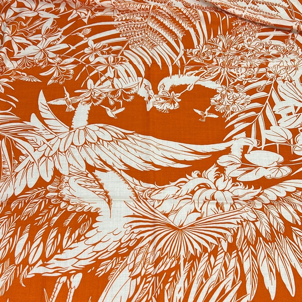 Hermes Shawl Carre Geant 140 Orange Cui White Flamingo Party Scarf — view 4