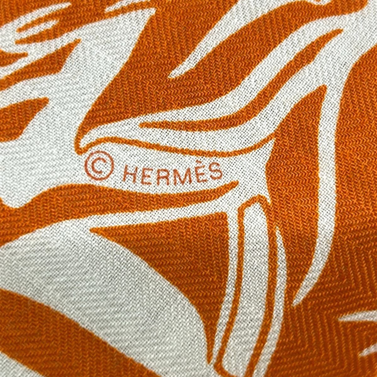 Hermes Shawl Carre Geant 140 Orange Cui White Flamingo Party Scarf — view 2