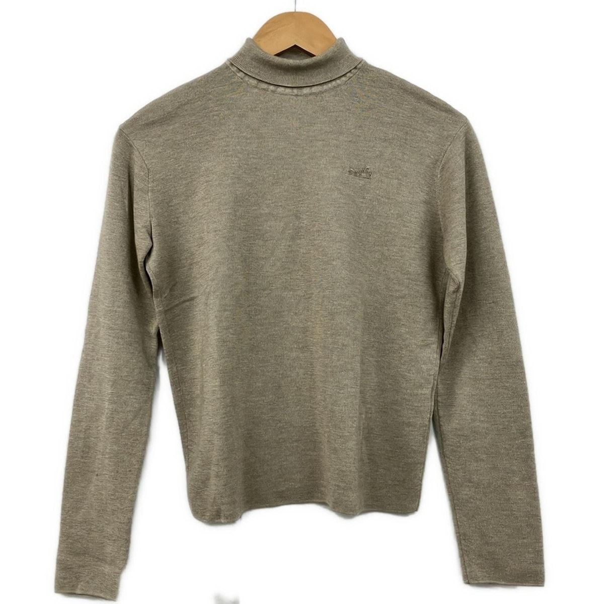 Hermes Long Sleeve Sweater 34 S Beige High Neck Cashmere Silk Embroidery