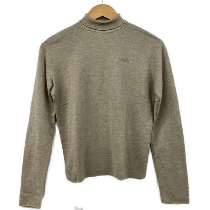 Hermes Long Sleeve Sweater 34 S Beige High Neck Cashmere Silk Embroidery