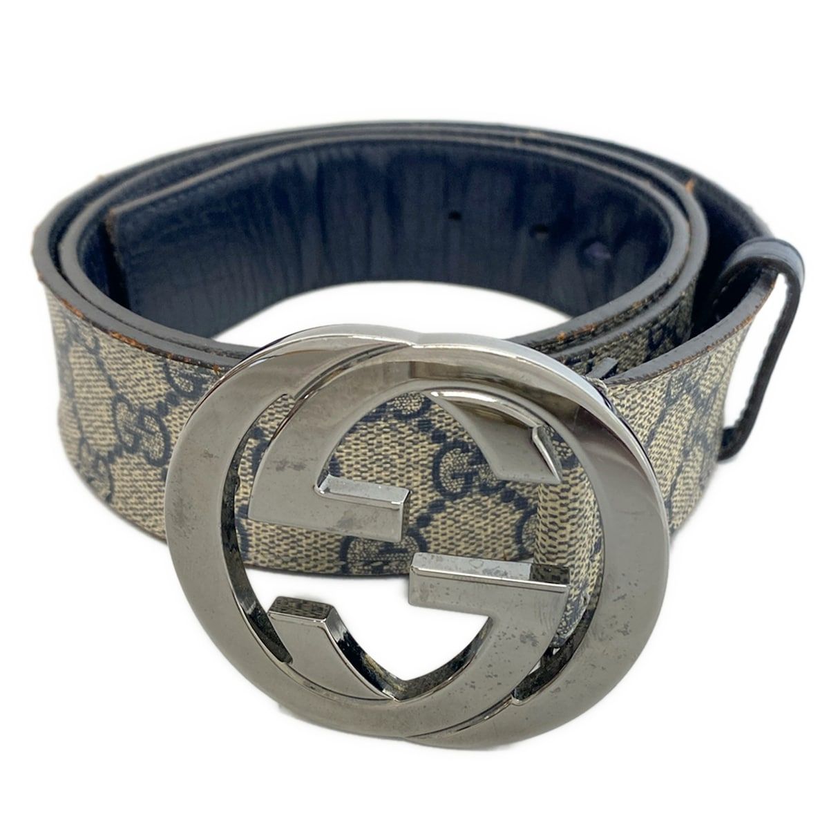 Gucci Belt 38 Interlocking Beige Dark Navy