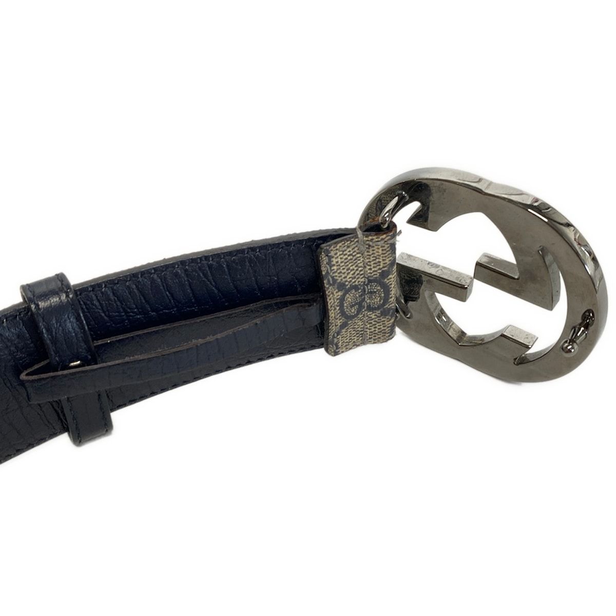 Gucci Belt 38 Interlocking Beige Dark Navy — view 5