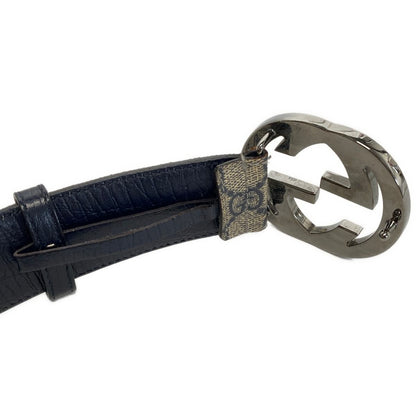 Gucci Belt 38 Interlocking Beige Dark Navy — view 5