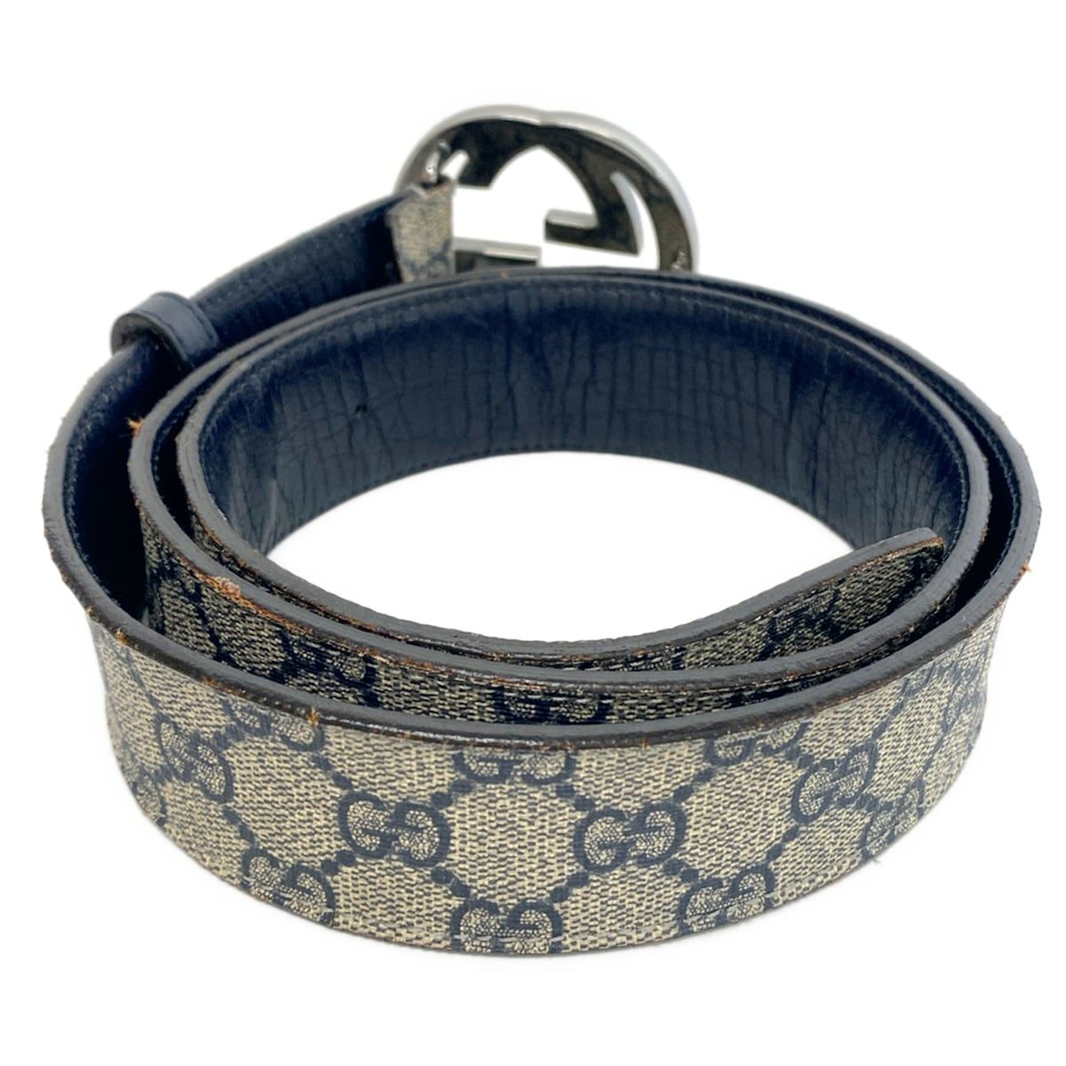Gucci Belt 38 Interlocking Beige Dark Navy — view 2