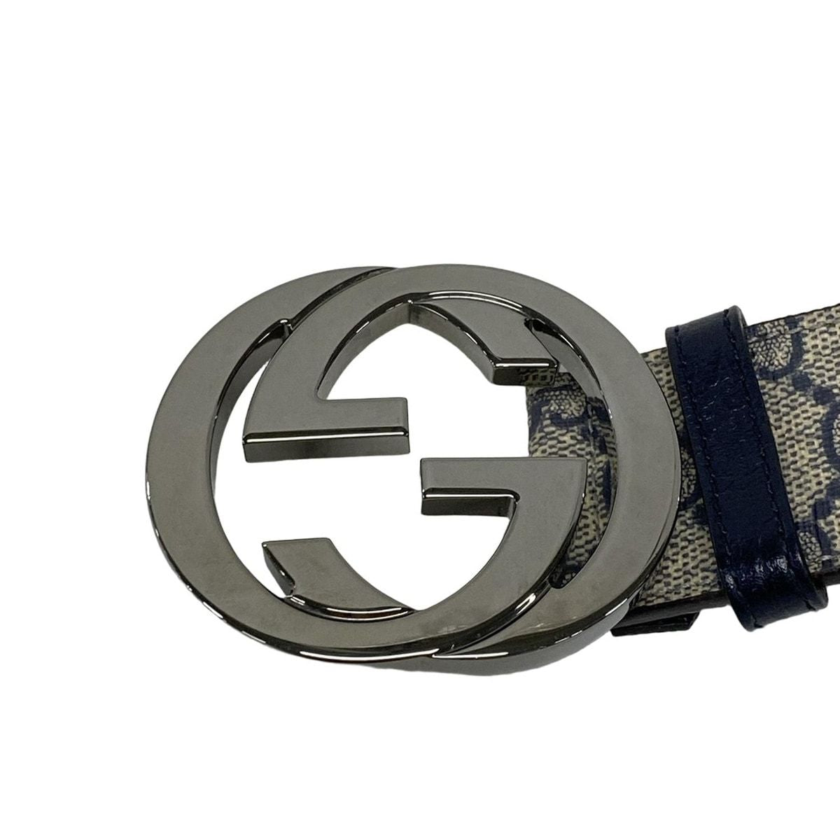 Gucci Belt 38 Interlocking Beige Dark Navy — view 4