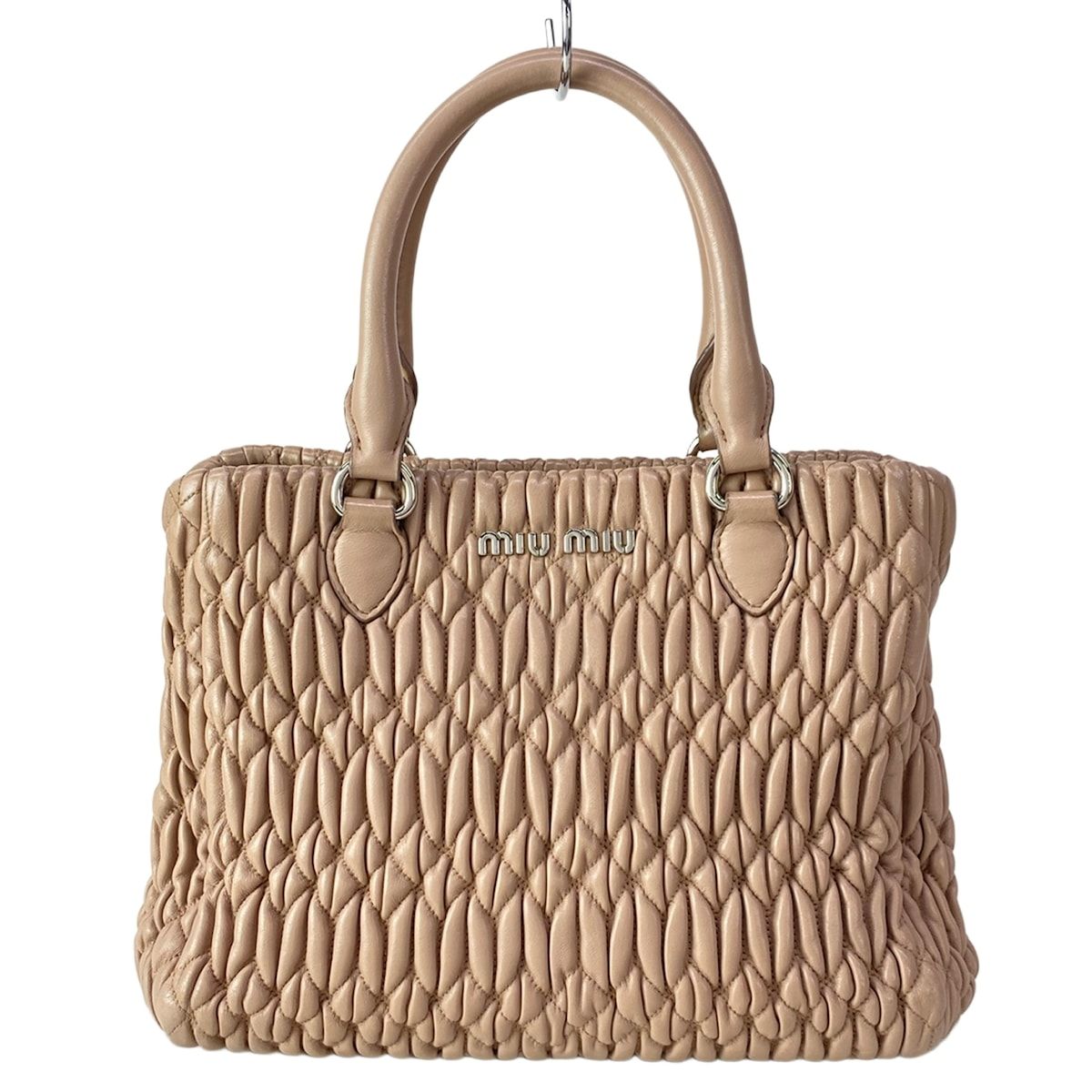 Miu Miu Tote Miu Crystal Pink Beige Leather