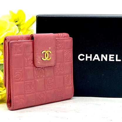 Chanel Fold Wallet Hook Icon Line CC Logo Pink