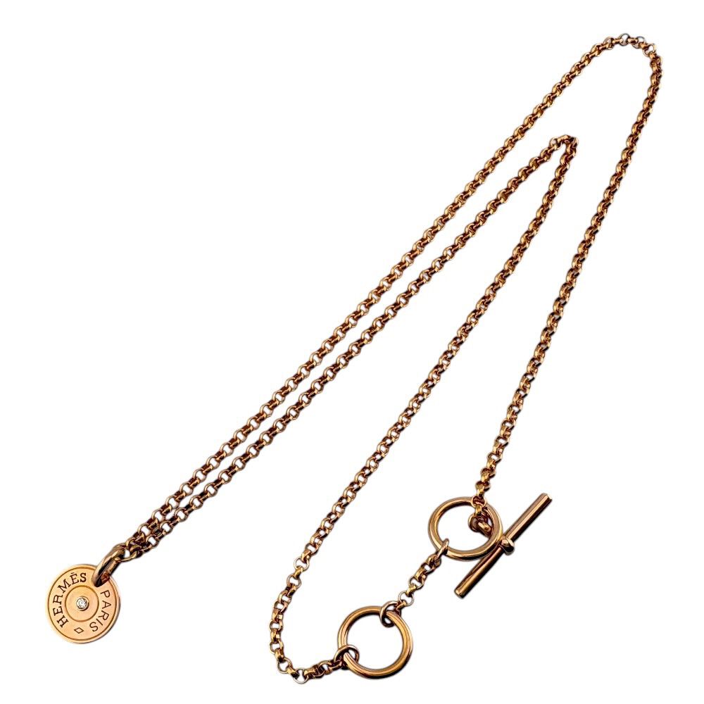 Hermes Gambard Clou de Selle Round Necklace 18k Gold Diamond — view 7