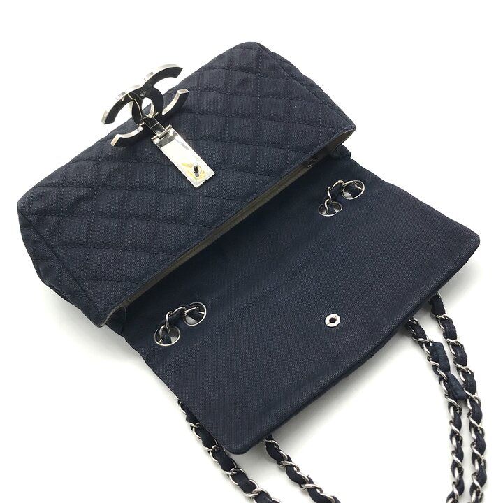 Chanel CC Logo Cruise Line Canvas Chain Shoulder Bag Navy Purse — view 8