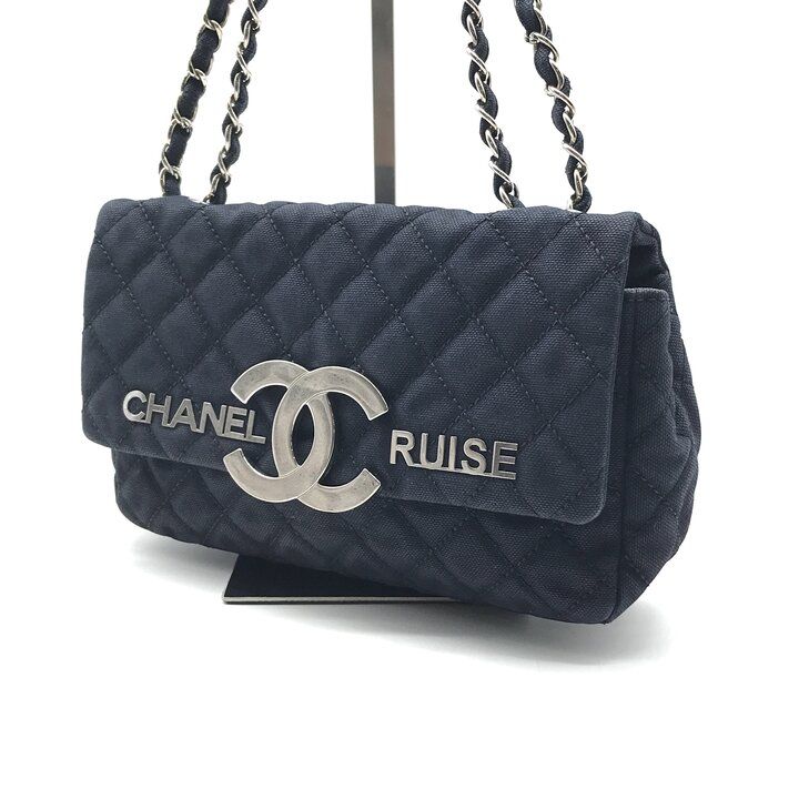 Chanel CC Logo Cruise Line Canvas Chain Shoulder Bag Navy Purse — view 2