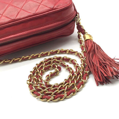 Chanel CC Logo Fringe Chain Shoulder Bag Red — view 7