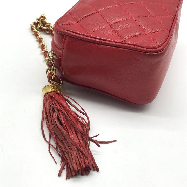 Chanel CC Logo Fringe Chain Shoulder Bag Red — view 5