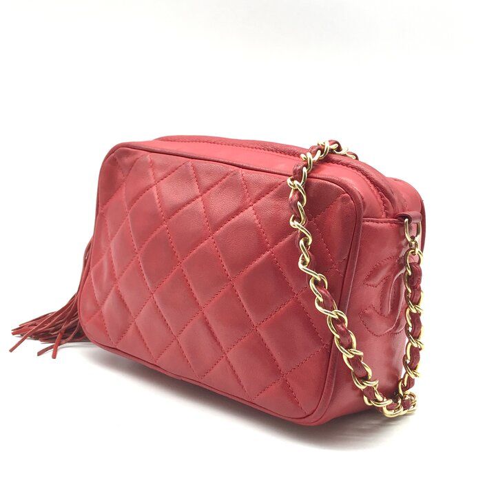 Chanel CC Logo Fringe Chain Shoulder Bag Red — view 2