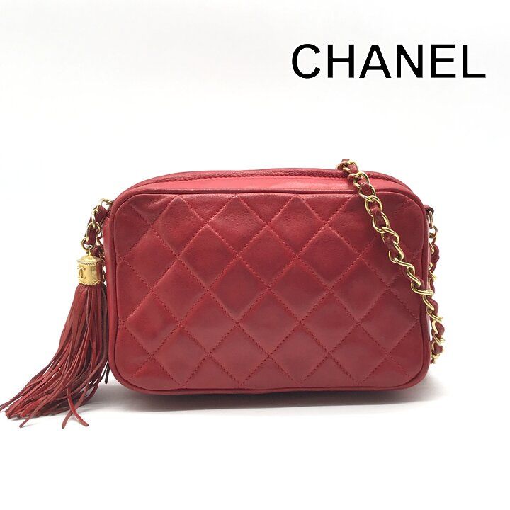 Chanel CC Logo Fringe Chain Shoulder Bag Red