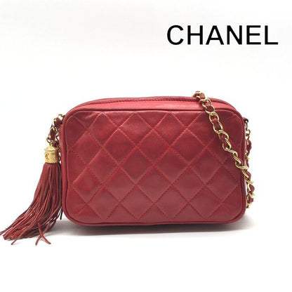 Chanel CC Logo Fringe Chain Shoulder Bag Red