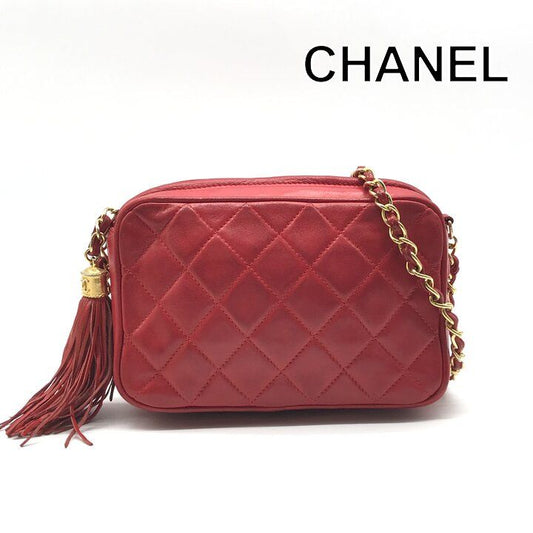 Chanel CC Logo Fringe Chain Shoulder Bag Red