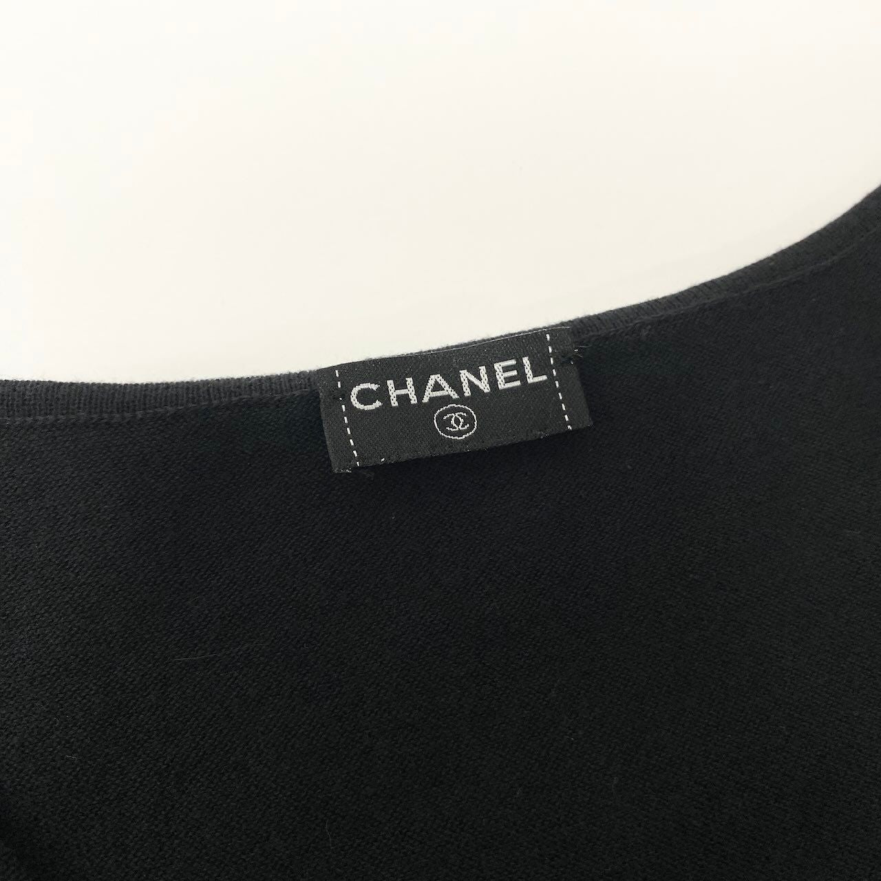 Chanel Sleeveless Knit Sweater Logo Top Black — view 8