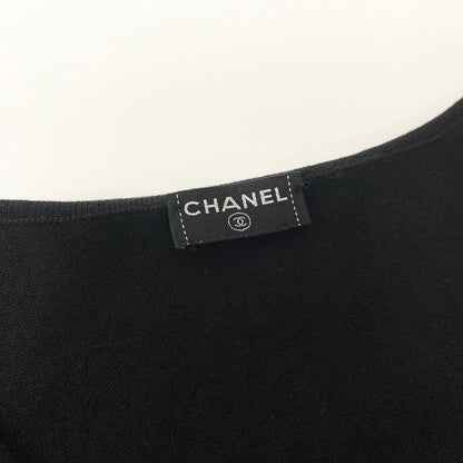 Chanel Sleeveless Knit Sweater Logo Top Black — view 8